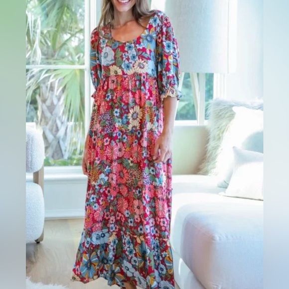 NATURAL LIFE Dresses & Skirts - Natural Life Womens Collette Tiered Maxi Dress Floral Boho Cottage Rayon Sz XL